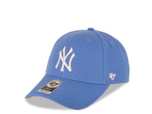 Load image into Gallery viewer, New York Yankees '47 MLB MVP Adjustable Cap Hat Sky Blue Crown/Visor White Logo 1996 World Series Side Patch Magenta UV