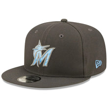 Load image into Gallery viewer, Miami Marlins New Era MLB 9FIFTY 950 Snapback Cap Hat Dark Gray Crown/Visor Sky Blue/Gray Logo (2022 Father's Day)