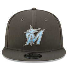 Load image into Gallery viewer, Miami Marlins New Era MLB 9FIFTY 950 Snapback Cap Hat Dark Gray Crown/Visor Sky Blue/Gray Logo (2022 Father's Day)