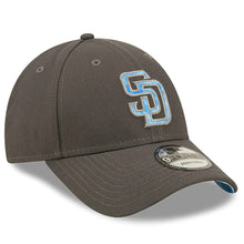 Load image into Gallery viewer, San Diego Padres New Era MLB 9FORTY 940 Adjustable Cap Hat Dark Gray Crown/Visor Sky Blue/Gray Logo (2022 Father's Day)