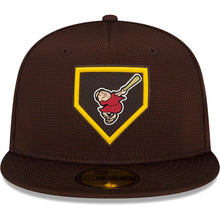 Load image into Gallery viewer, San Diego Padres New Era MLB 59FIFTY 5950 Fitted Cap Hat Brown Crown/Visor “Swinging Friar” Logo (2022 Clubhouse)