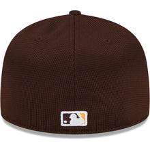 Load image into Gallery viewer, San Diego Padres New Era MLB 59FIFTY 5950 Fitted Cap Hat Brown Crown/Visor “Swinging Friar” Logo (2022 Clubhouse)
