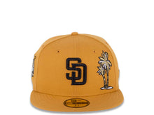Load image into Gallery viewer, San Diego Padres New Era MLB 59FIFTY 5950 Fitted Cap Hat Panama Tan Crown/Visor Black Logo With Palm Tree 40th Anniversary Side Match Chrome White UV