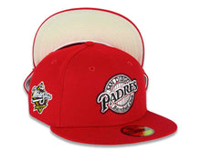Load image into Gallery viewer, San Diego Padres New Era MLB 59FIFTY 5950 Fitted Cap Hat Red Crown/Visor Black/Chrome White Baseball Clube Cooperstown Retro Logo 1998 World Series Side Patch Chrome White UV