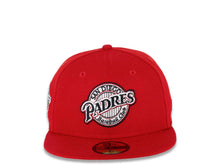 Load image into Gallery viewer, San Diego Padres New Era MLB 59FIFTY 5950 Fitted Cap Hat Red Crown/Visor Black/Chrome White Baseball Clube Cooperstown Retro Logo 1998 World Series Side Patch Chrome White UV