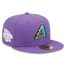 Load image into Gallery viewer, Arizona Diamondbacks New Era MLB 59FIFTY 5950 Fitted Cap Hat Purple Crown/Visor Team Color Cooperstown Retro Logo 2001 World Series Side Patch Pink UV (Pop Sweat)