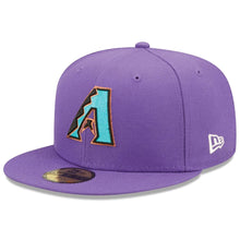 Load image into Gallery viewer, Arizona Diamondbacks New Era MLB 59FIFTY 5950 Fitted Cap Hat Purple Crown/Visor Team Color Cooperstown Retro Logo 2001 World Series Side Patch Pink UV (Pop Sweat)