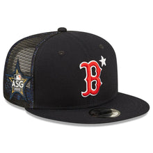 Load image into Gallery viewer, Boston Red Sox New Era MLB 9FIFTY 950 Mesh Trucker Snapback Cap Hat Navy Crown/Visor Team Color Logo with Star 2022 All-Star Game Side Patch (2022 All-Star Game)