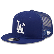 Load image into Gallery viewer, Los Angeles Dodgers New Era MLB 9FIFTY 950 Mesh Trucker Snapback Cap Hat Royal Blue Crown/Visor Team Color Logo with Star 2022 All-Star Game Side Patch (2022 All-Star Game)