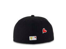 Load image into Gallery viewer, San Diego Padres New Era MLB 59FIFTY 5950 Fitted Cap Hat Black Crown/Visor White Logo With Metallic Gold/Red Palm Trees Heart Back Logo 40th Anniversary Side Patch Red UV