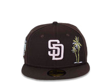 Load image into Gallery viewer, San Diego Padres New Era MLB 59FIFTY 5950 Fitted Cap Hat Brown Crown/Visor Pink Logo With Metallic Gold/Pink Palm Trees 2016 All-Star Game Side Patch Pink UV