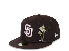 Load image into Gallery viewer, San Diego Padres New Era MLB 59FIFTY 5950 Fitted Cap Hat Brown Crown/Visor Pink Logo With Metallic Gold/Pink Palm Trees 2016 All-Star Game Side Patch Pink UV
