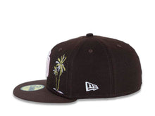 Load image into Gallery viewer, San Diego Padres New Era MLB 59FIFTY 5950 Fitted Cap Hat Brown Crown/Visor Pink Logo With Metallic Gold/Pink Palm Trees 2016 All-Star Game Side Patch Pink UV