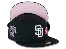 Load image into Gallery viewer, San Diego Padres New Era MLB 59FIFTY 5950 Fitted Cap Hat Black Crown/Visor White Logo With Pink Rose 2016 All-Star Game Side Patch Pink UV