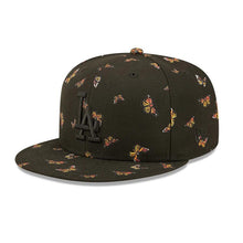 Load image into Gallery viewer, Los Angeles Dodgers New Era MLB 59FIFTY 5950 Fitted Cap Hat Black Crown/Visor Black Logo Allover Butterfly Flutter
