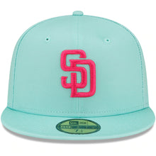 Load image into Gallery viewer, (Youth) San Diego Padres New Era MLB 59FIFTY 5950 Fitted Cap Hat Light Teal Crown/Visor Magenta Logo (2022 City Connect)