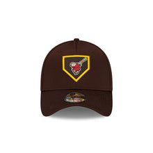Load image into Gallery viewer, San Diego Padres New Era MLB 39THIRTY 3930 Flexfit Cap Hat Brown Crown/Visor Red/Yellow Swinging Friar Logo (2022 Clubhouse Cooperstown Collection)