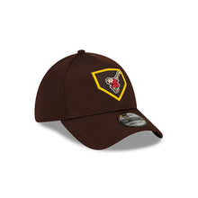 Load image into Gallery viewer, San Diego Padres New Era MLB 39THIRTY 3930 Flexfit Cap Hat Brown Crown/Visor Red/Yellow Swinging Friar Logo (2022 Clubhouse Cooperstown Collection)