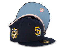 Load image into Gallery viewer, San Diego Padres New Era MLB 59FIFTY 5950 Fitted Cap Hat Navy Crown/Visor Yellow/Sky Blue Logo 2016 All-Star Game Side Patch Sky Blue UV