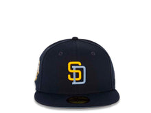 Load image into Gallery viewer, San Diego Padres New Era MLB 59FIFTY 5950 Fitted Cap Hat Navy Crown/Visor Yellow/Sky Blue Logo 2016 All-Star Game Side Patch Sky Blue UV