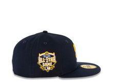 Load image into Gallery viewer, San Diego Padres New Era MLB 59FIFTY 5950 Fitted Cap Hat Navy Crown/Visor Yellow/Sky Blue Logo 2016 All-Star Game Side Patch Sky Blue UV