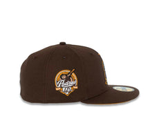 Load image into Gallery viewer, San Diego Padres New Era MLB 59FIFTY 5950 Fitted Cap Hat Brown Crown/Visor Brown/Yellow Catching Friar Logo 40th Anniversary Side Patch Yellow UV