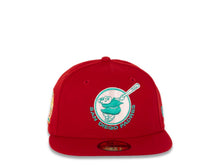 Load image into Gallery viewer, San Diego Padres New Era MLB 59FIFTY 5950 Fitted Cap Hat Red Crown/Visor Teal/White Swinging Friar Logo 25th Anniversary Side Patch Teal UV