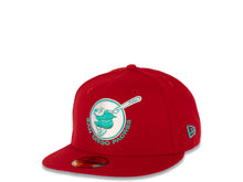 Load image into Gallery viewer, San Diego Padres New Era MLB 59FIFTY 5950 Fitted Cap Hat Red Crown/Visor Teal/White Swinging Friar Logo 25th Anniversary Side Patch Teal UV