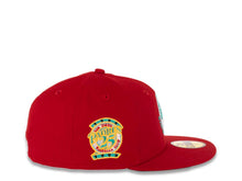 Load image into Gallery viewer, San Diego Padres New Era MLB 59FIFTY 5950 Fitted Cap Hat Red Crown/Visor Teal/White Swinging Friar Logo 25th Anniversary Side Patch Teal UV