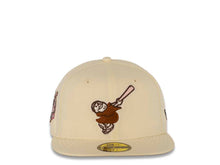 Load image into Gallery viewer, San Diego Padres New Era MLB 59FIFTY 5950 Fitted Cap Hat Chrome White Crown/Visor Brown/Pink Swinging Friar Logo 40th Anniversary Side Patch Brown UV