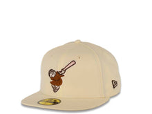 Load image into Gallery viewer, San Diego Padres New Era MLB 59FIFTY 5950 Fitted Cap Hat Chrome White Crown/Visor Brown/Pink Swinging Friar Logo 40th Anniversary Side Patch Brown UV
