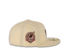 Load image into Gallery viewer, San Diego Padres New Era MLB 59FIFTY 5950 Fitted Cap Hat Chrome White Crown/Visor Brown/Pink Swinging Friar Logo 40th Anniversary Side Patch Brown UV
