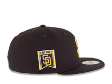Load image into Gallery viewer, San Diego Padres New Era MLB 59FIFTY 5950 Fitted Cap Hat Dark Brown Crown/Visor Yellow Logo Established 1969 Banner Side Patch