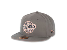 Load image into Gallery viewer, San Diego Padres New Era MLB 59FIFTY 5950 Fitted Cap Hat Dark Gray Crown/Visor Navy/Peach/White Baseball Club Cooperstown Retro Logo 1992 All-Star Game Side Patch Peach UV