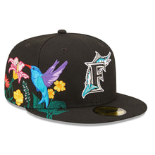 Load image into Gallery viewer, Florida Marlins New Era MLB 59FIFTY 5950 Fitted Cap Hat Black Crown/Visor Team Color Retro Logo (Blooming)