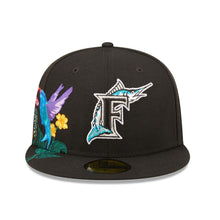 Load image into Gallery viewer, Florida Marlins New Era MLB 59FIFTY 5950 Fitted Cap Hat Black Crown/Visor Team Color Retro Logo (Blooming)