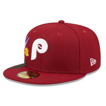 Load image into Gallery viewer, Philadelphia Phillies New Era MLB 59FIFTY 5950 Fitted Cap Hat Maroon Crown/Visor Team Color Retro Logo (Blooming)