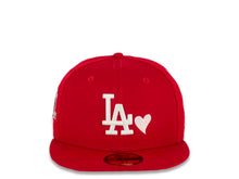 Load image into Gallery viewer, Los Angeles Dodgers New Era MLB 59FIFTY 5950 Fitted Cap Hat Red Crown/Visor White Logo with Heart 50h Anniversary Side Patch Pink UV