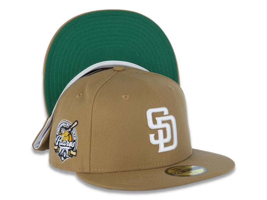 San Diego Padres New Era MLB 59FIFTY 5950 Fitted Cap Hat Wheat Crown/Visor Brown/White P Logo Established 1969 Side Patch Brown UV 7