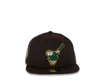 Load image into Gallery viewer, San Diego Padres New Era MLB 59FIFTY 5950 Fitted Cap Hat Dark Brown Crown/Visor Green/Gold Swinging Friar Logo 40th Anniversary Side Patch Green UV