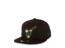 Load image into Gallery viewer, San Diego Padres New Era MLB 59FIFTY 5950 Fitted Cap Hat Dark Brown Crown/Visor Green/Gold Swinging Friar Logo 40th Anniversary Side Patch Green UV