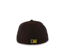 Load image into Gallery viewer, San Diego Padres New Era MLB 59FIFTY 5950 Fitted Cap Hat Dark Brown Crown/Visor Green/Gold Swinging Friar Logo 40th Anniversary Side Patch Green UV