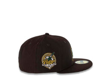 Load image into Gallery viewer, San Diego Padres New Era MLB 59FIFTY 5950 Fitted Cap Hat Dark Brown Crown/Visor Green/Gold Swinging Friar Logo 40th Anniversary Side Patch Green UV