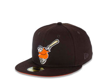 Load image into Gallery viewer, San Diego Padres New Era MLB 59FIFTY 5950 Fitted Cap Hat Dark Brown Crown/Visor Orange/Gold Swinging Friar Logo Established 1969 Padres Side Patch Orange UV