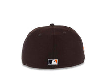 Load image into Gallery viewer, San Diego Padres New Era MLB 59FIFTY 5950 Fitted Cap Hat Dark Brown Crown/Visor Orange/Gold Swinging Friar Logo Established 1969 Padres Side Patch Orange UV