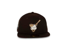 Load image into Gallery viewer, San Diego Padres New Era MLB 59FIFTY 5950 Fitted Cap Hat Dark Brown Crown/Visor Dark Brown/White Swinging Friar Logo 40th Anniversary Side Patch
