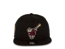 Load image into Gallery viewer, San Diego Padres New Era MLB 9FIFTY 950 Snapback Cap Hat Black Crown/Visor Maroon/Metallic Gold Swinging Friar Logo 25th Anniversary Side Patch Gray UV