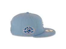Load image into Gallery viewer, San Diego Padres New Era MLB 9FIFTY 950 Snapback Cap Hat Sky Blue Crown/Visor White/Dark Blue Logo 50th Anniversary Side Patch Dark Blue UV