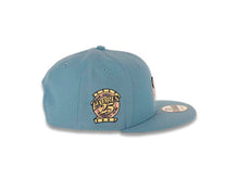 Load image into Gallery viewer, San Diego Padres New Era MLB 9FIFTY 950 Snapback Cap Hat Sky Blue Crown/Visor Pink/Yellow Logo 25th Anniversary Side Patch Pink UV