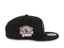 Load image into Gallery viewer, San Diego Padres New Era MLB 59FIFTY 5950 Fitted Cap Hat Black Crown/Visor Black/Pink Swining Friar Logo Stadium Side Patch Pink UV